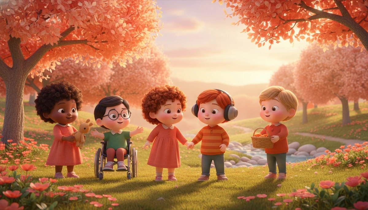 Children interacting empathetically in a park, showcasing diverse expressions of empathy.