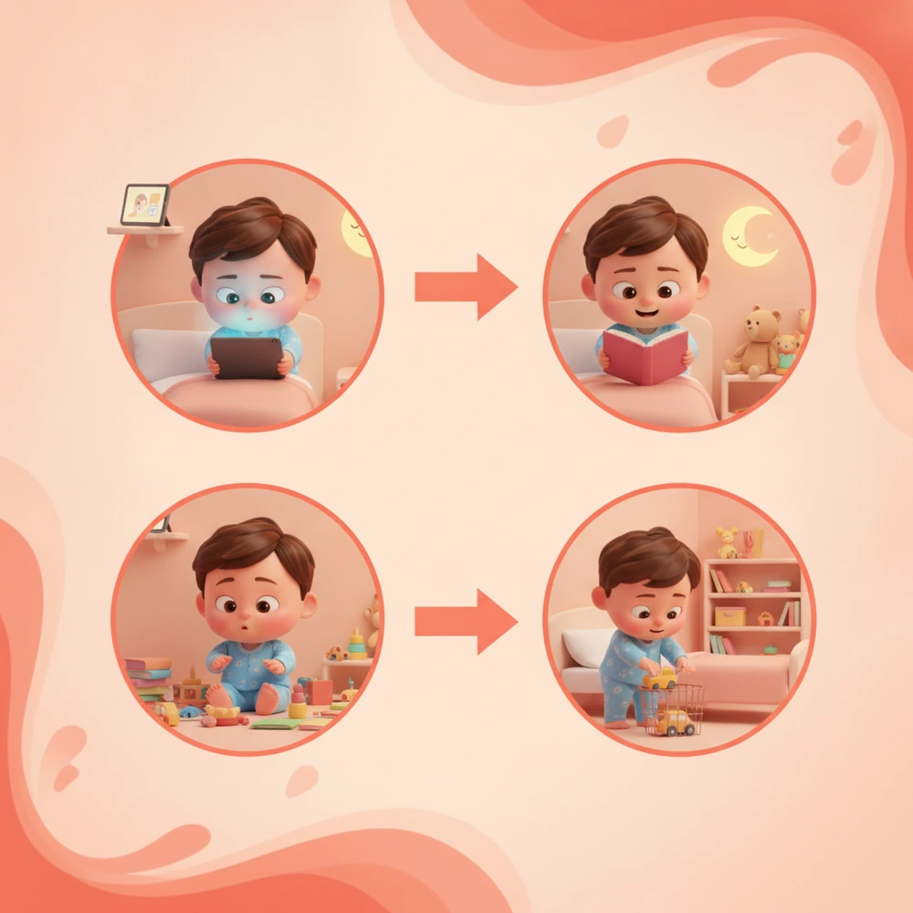 Infographic on bedtime routine pitfalls and solutions.