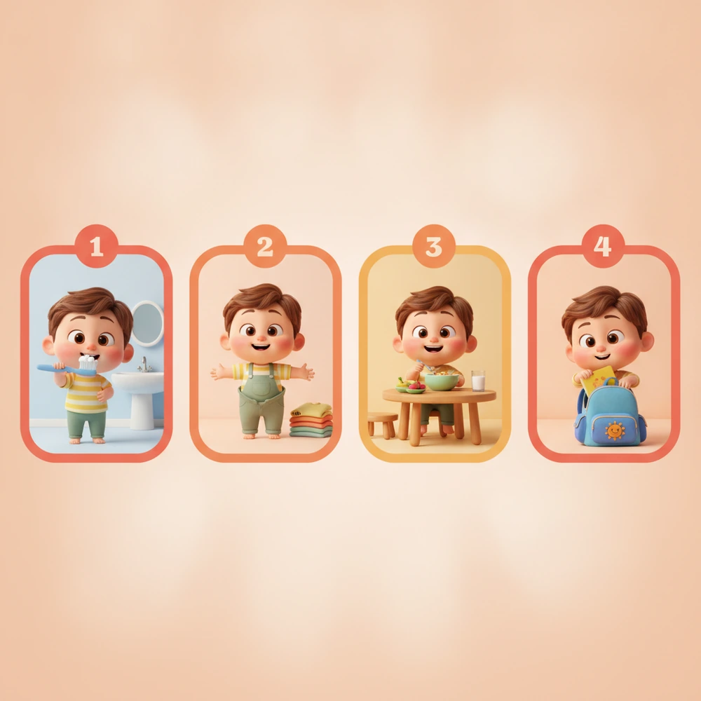 Infographic of a morning routine visual chart for children with ADHD.