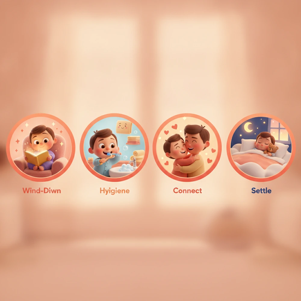 Visual schedule for 4-stage bedtime routine.