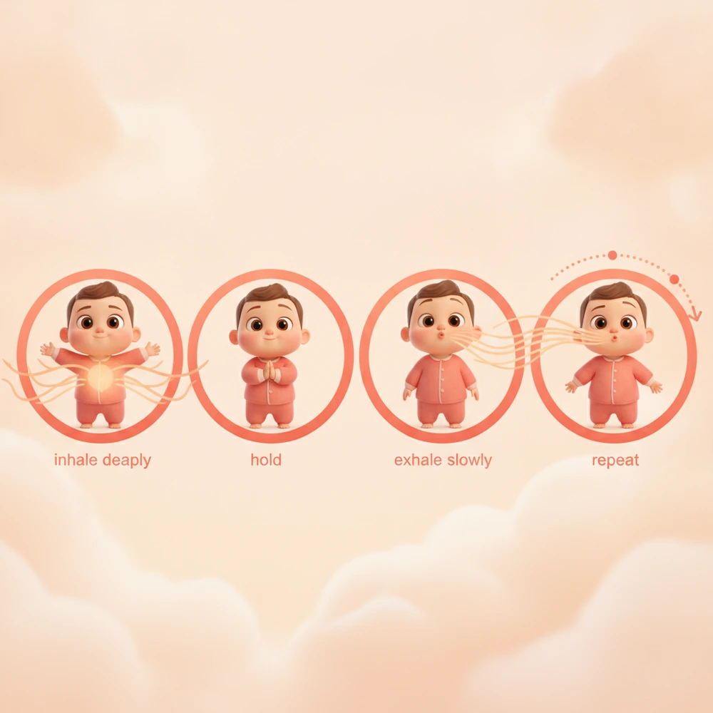 Infographic of mindful breathing steps for children.