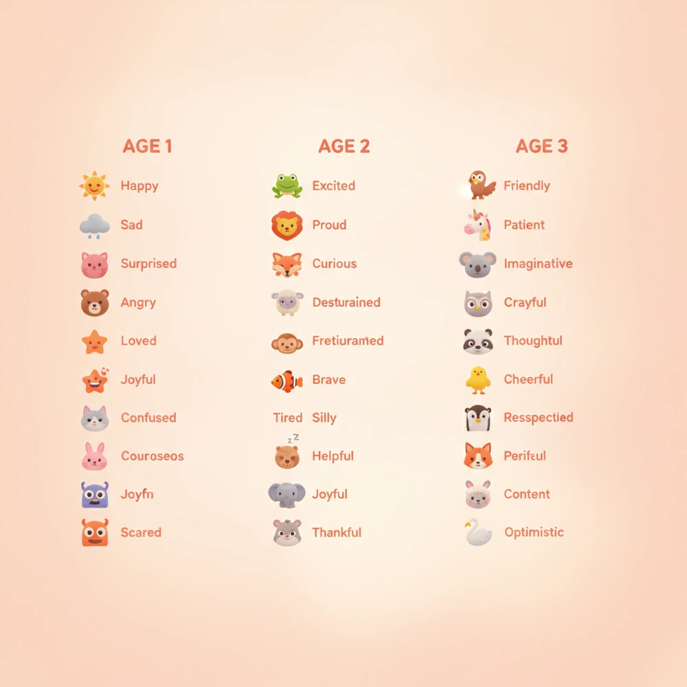 Infographic of emotion word checklist by age.