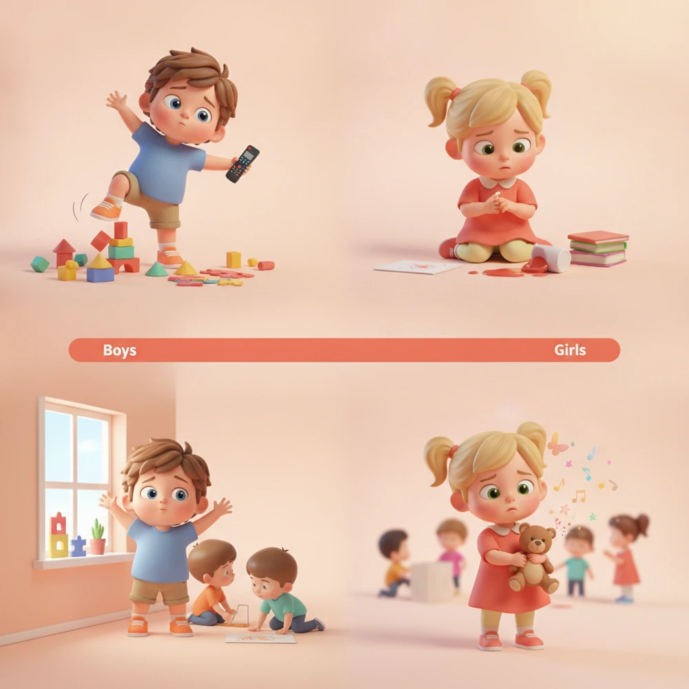 Infographic comparing ADHD symptoms in boys and girls.