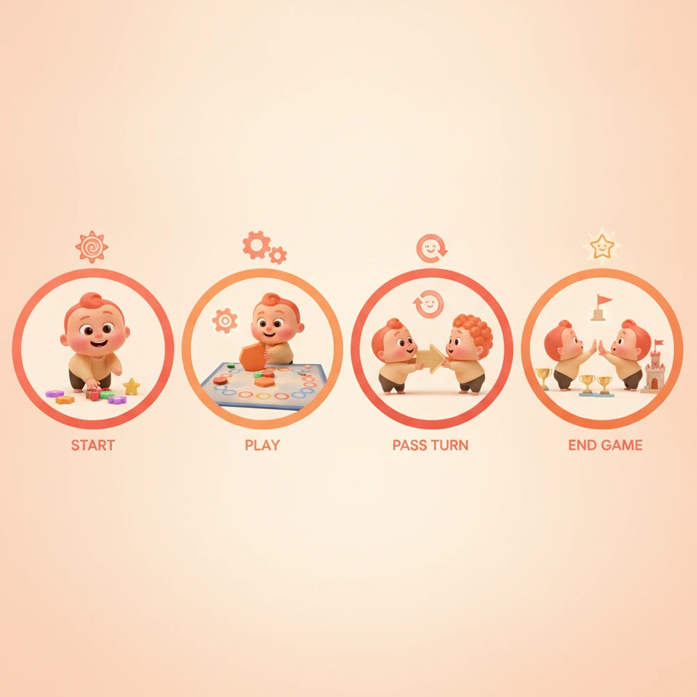 Infographic of a visual schedule for turn-taking in a game.
