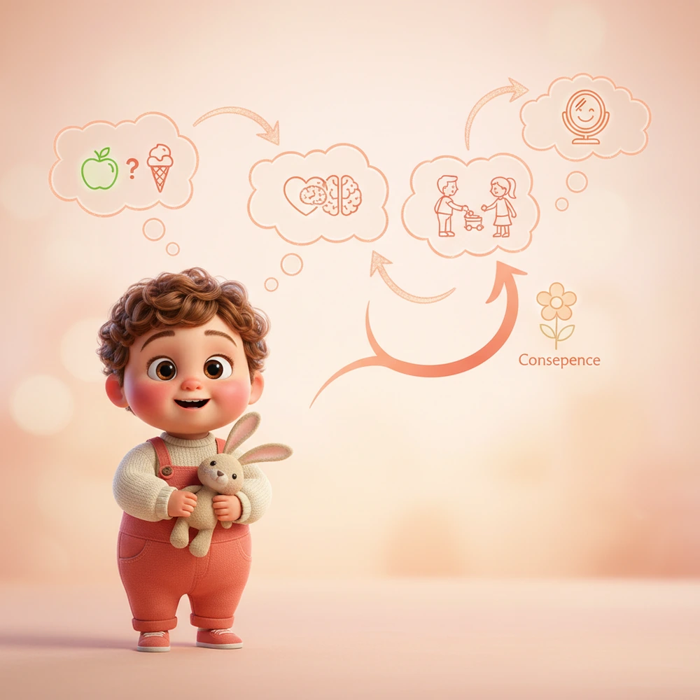 Infographic showing steps of ethical decision-making for children.