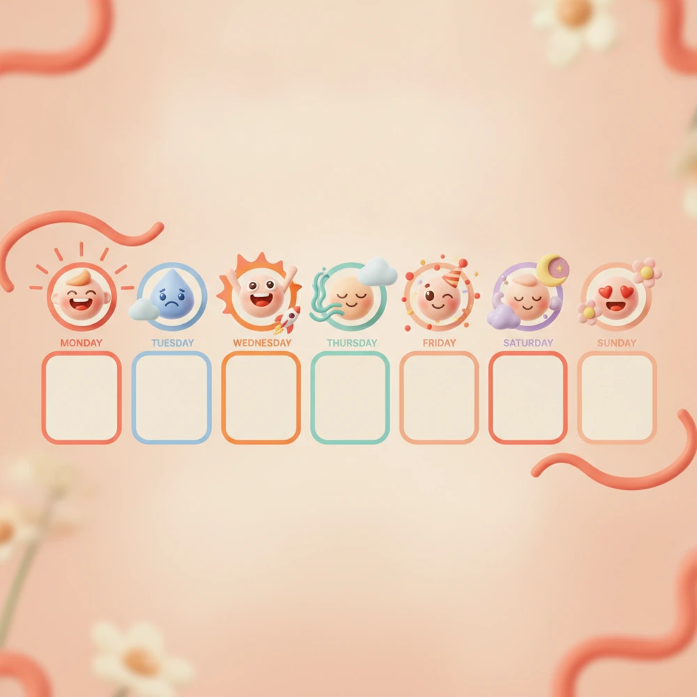 Weekly emotion check-in tracker with various emotions and notes.