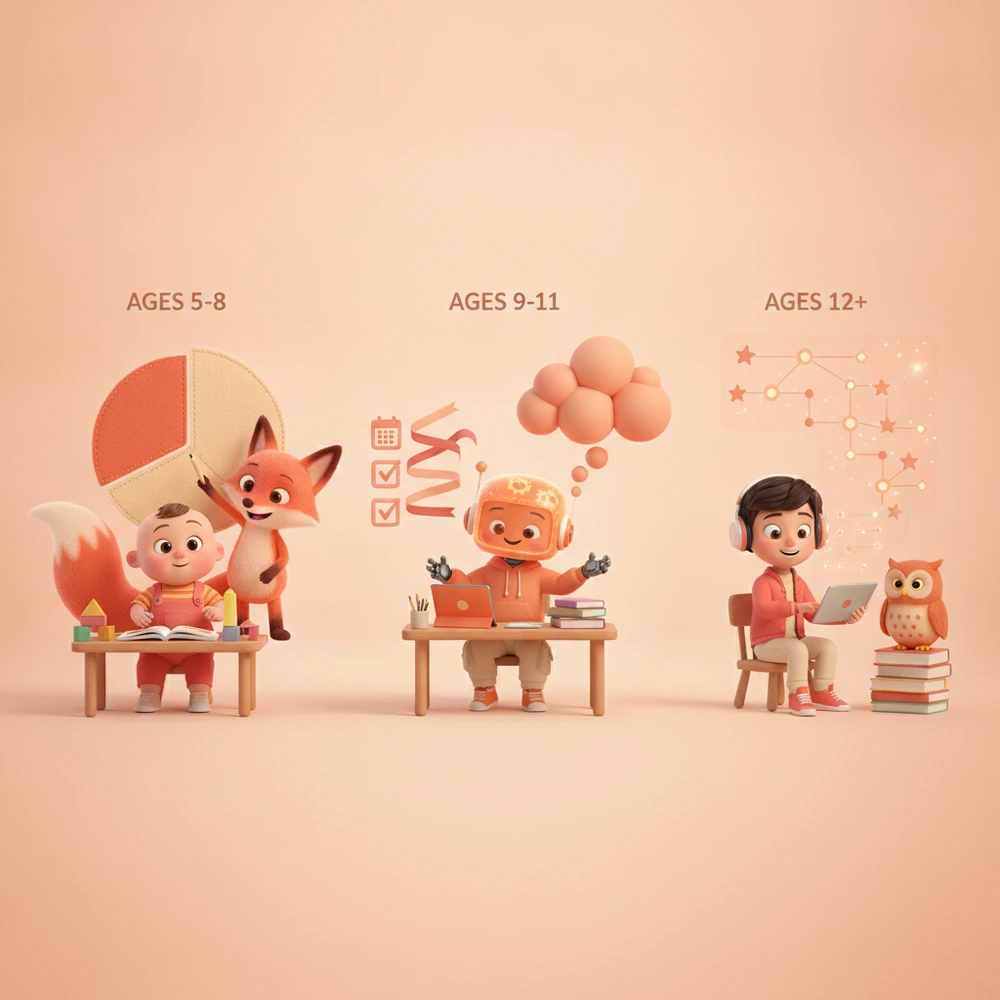 Infographic of age-by-age ADHD homework strategies.