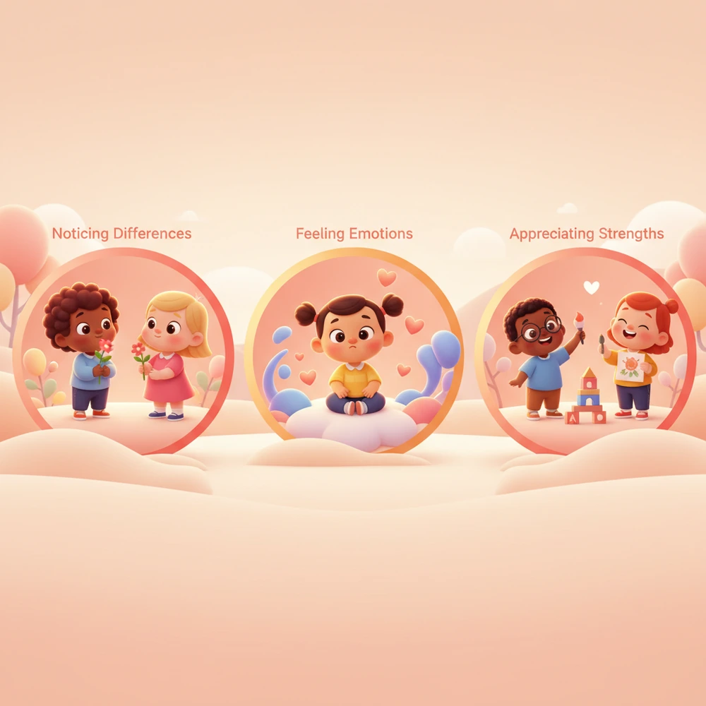 Infographic depicting stages of self-comparison in children.