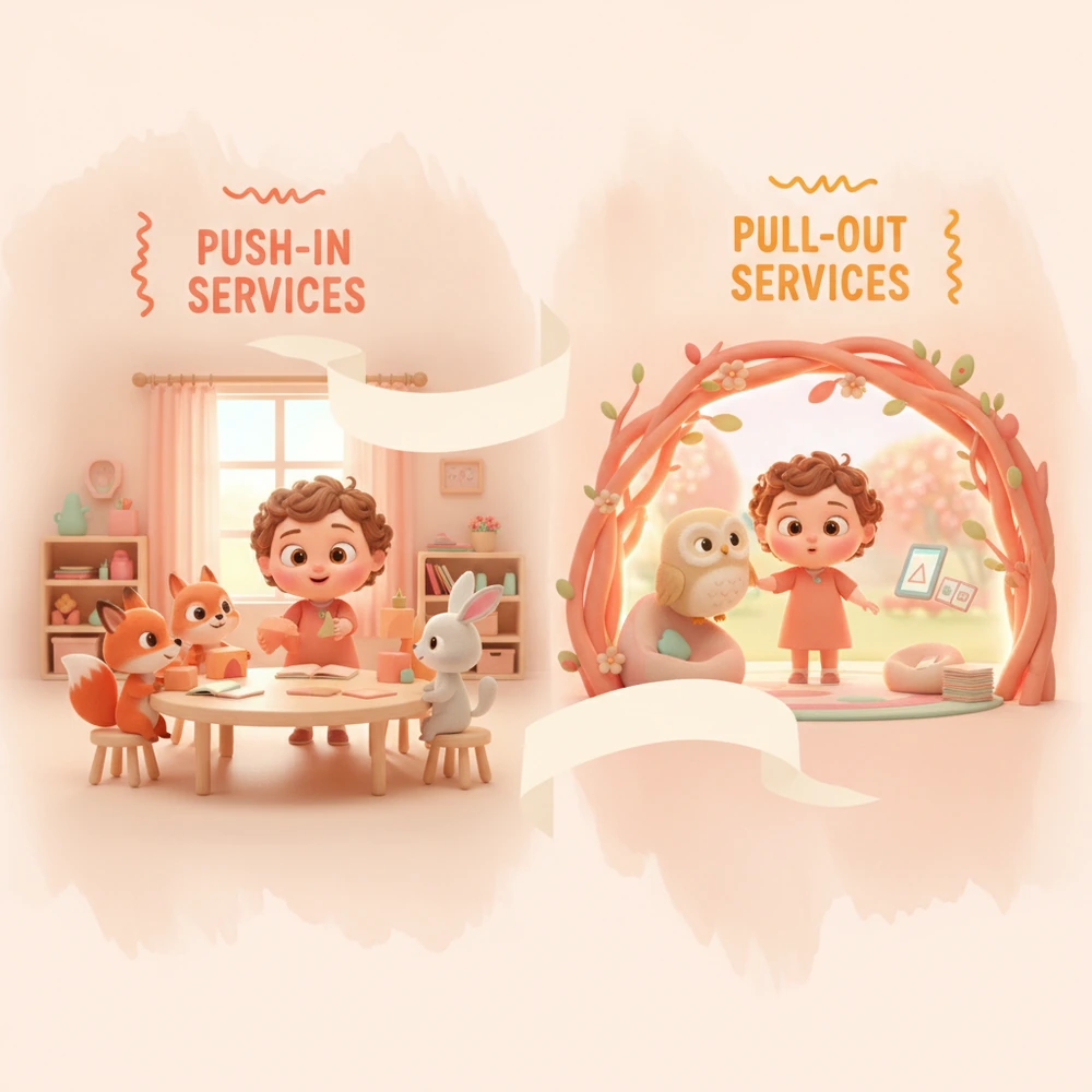 Infographic comparing push-in and pull-out services.