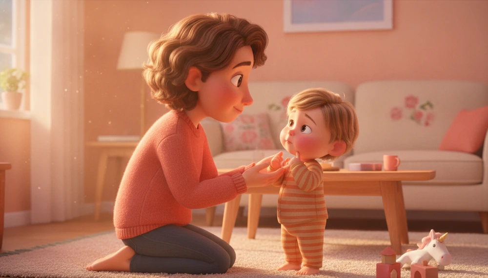 Parent and child discussing feelings during breakfast.