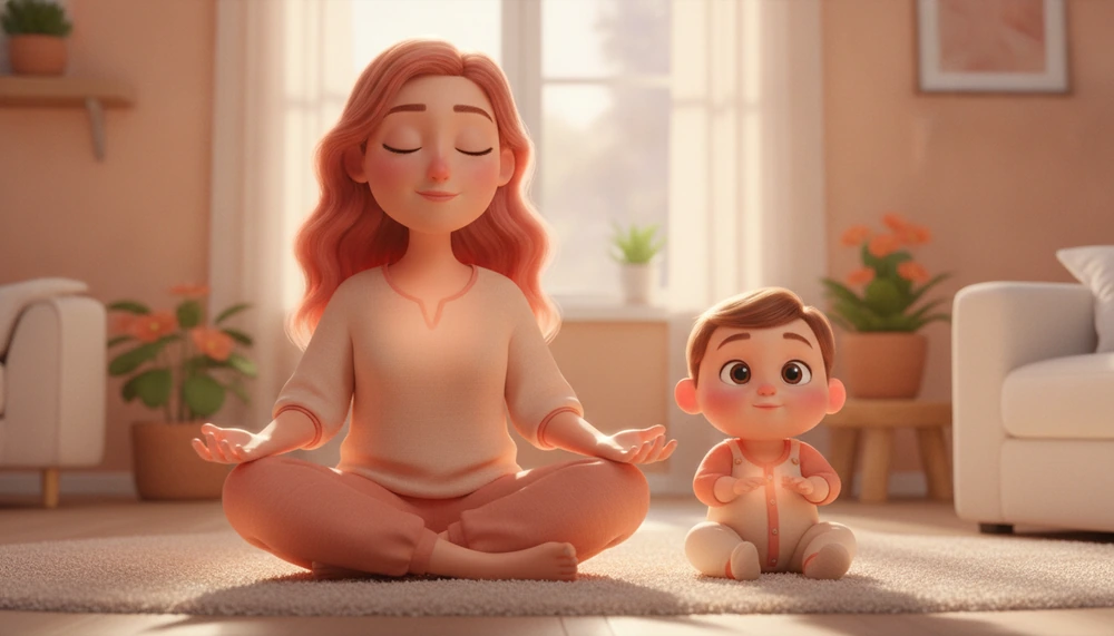 Parent and child practicing mindful breathing together.