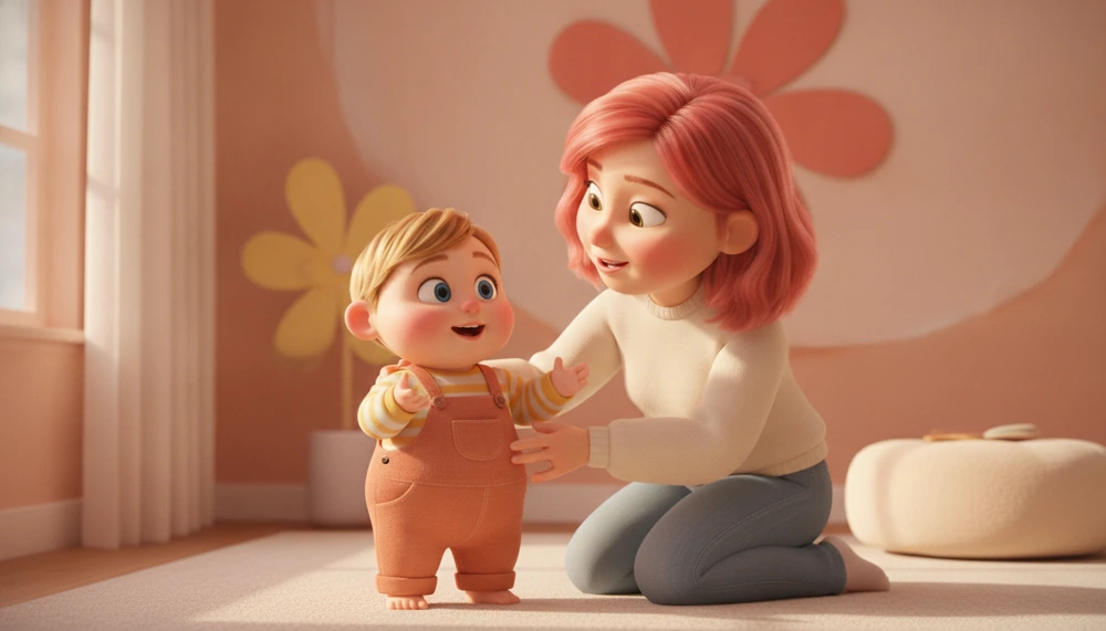 Parent and child role-playing conversation about autism at home.