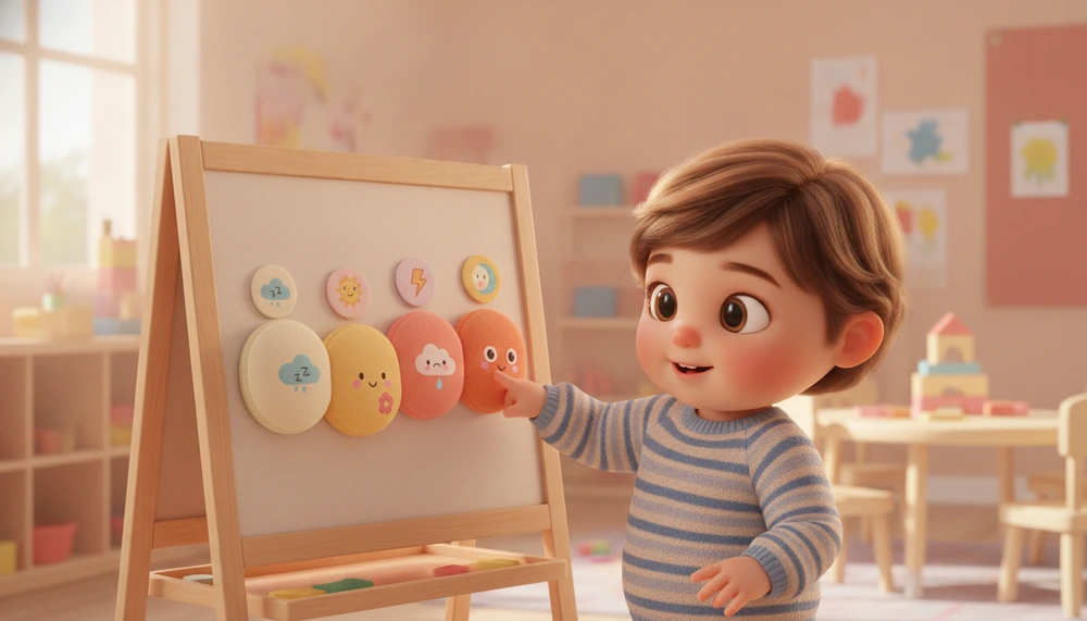 Preschooler using a 5-point scale to understand emotions.