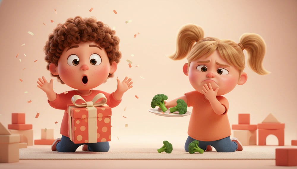 Children role-playing expressions of surprise and disgust.