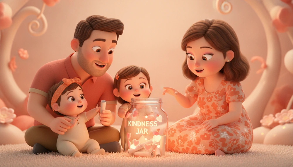 Family sharing acts of kindness from a Kindness Jar.