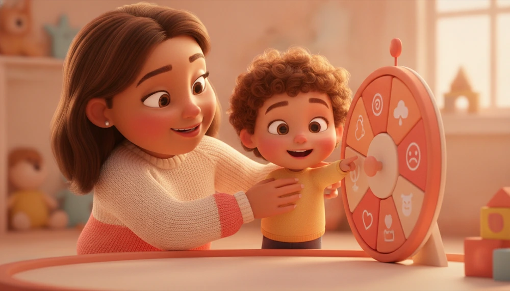 Parent and child using an emotion wheel.