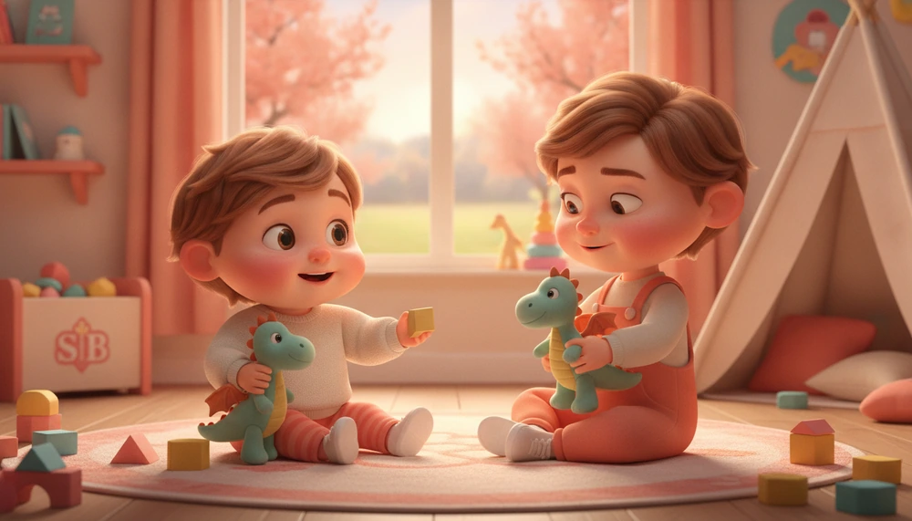 Child practicing different social scenarios with a parent.