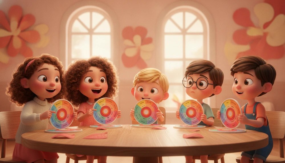 Children using the classic Plutchik wheel