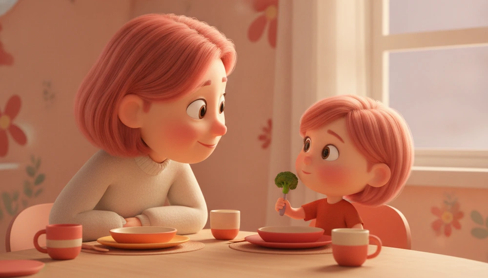 Parent discussing autism with child at dinner.