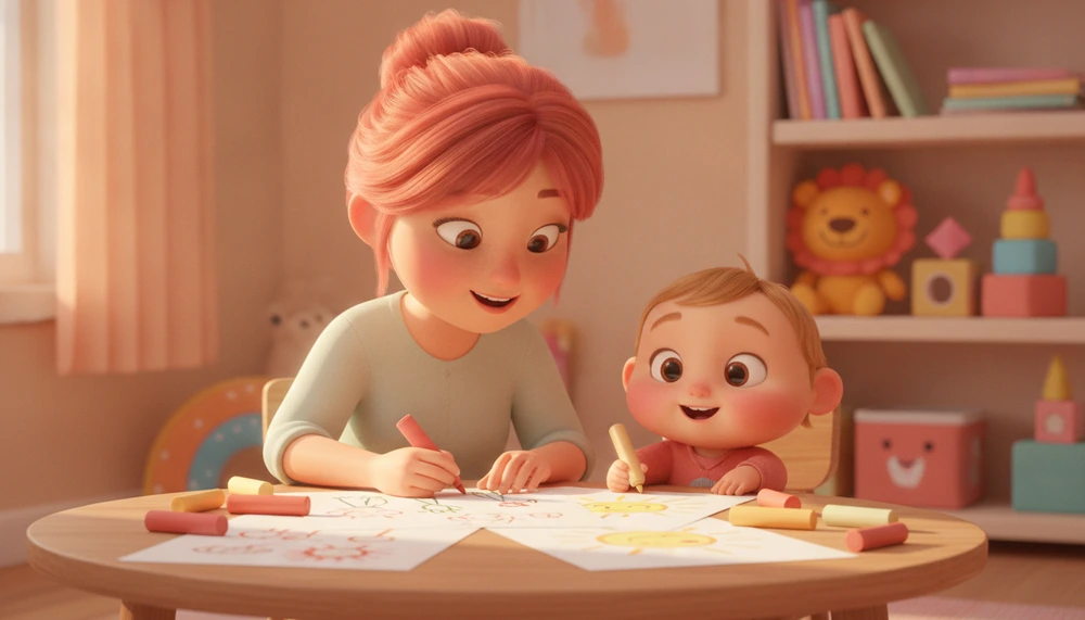 Child and parent creating a social story together.