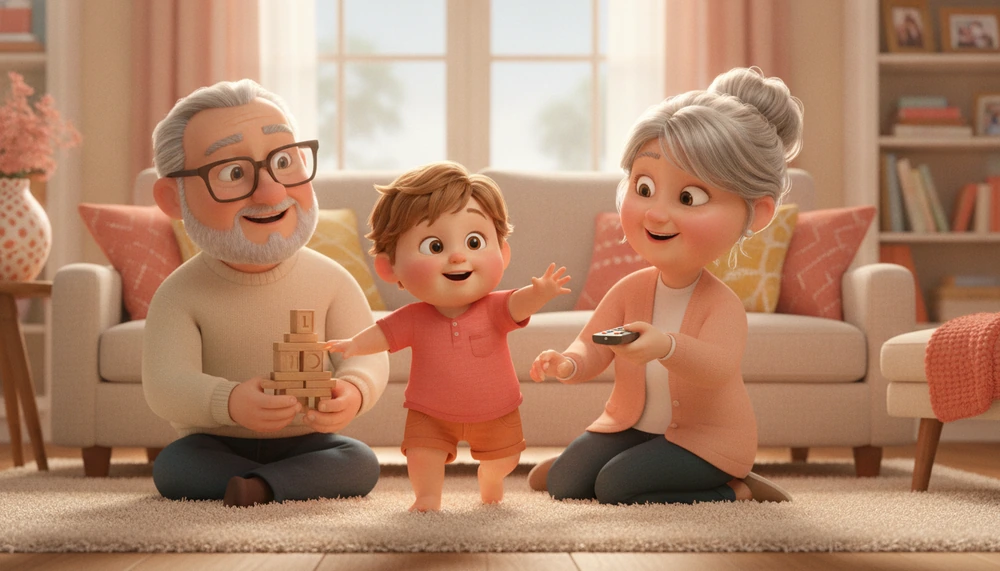 Family gathering with a child with ADHD and understanding grandparents.