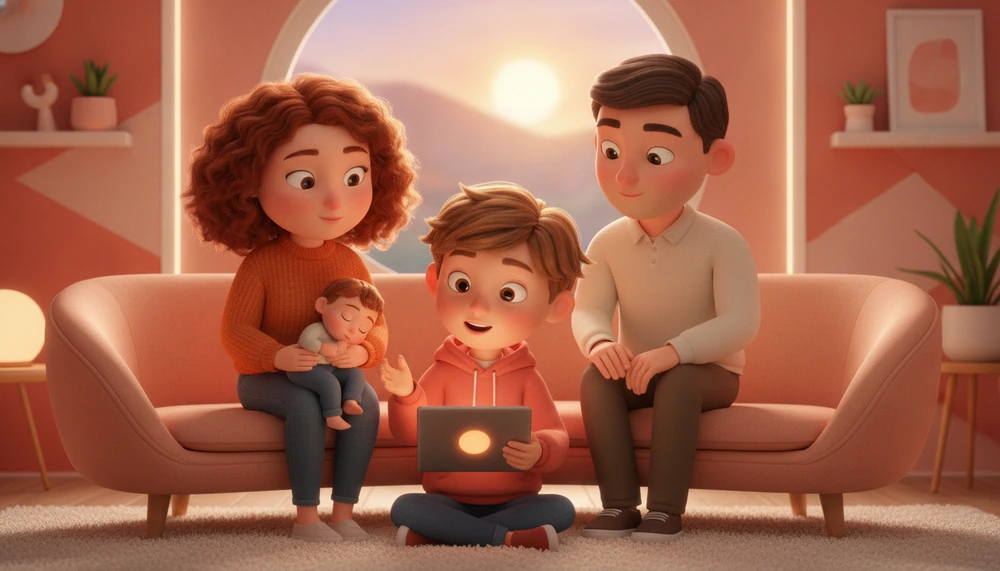 Family meeting with tween sharing thoughts.