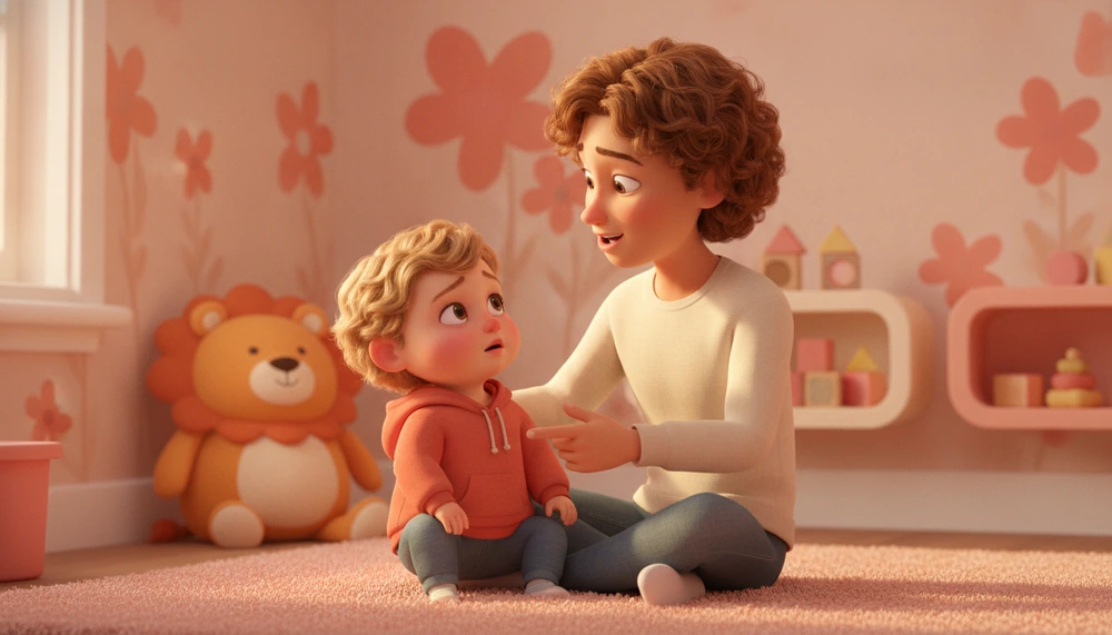 Parent having a repair conversation post-tantrum.