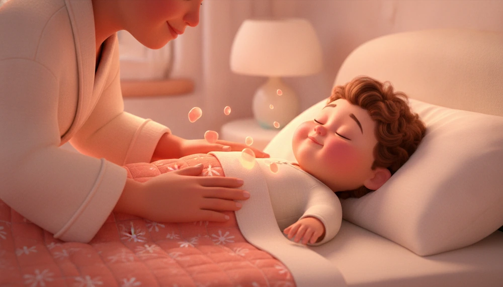 Parent guiding a bedtime body scan with a child.
