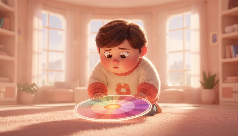 Pre-teen exploring emotions with a full Plutchik wheel