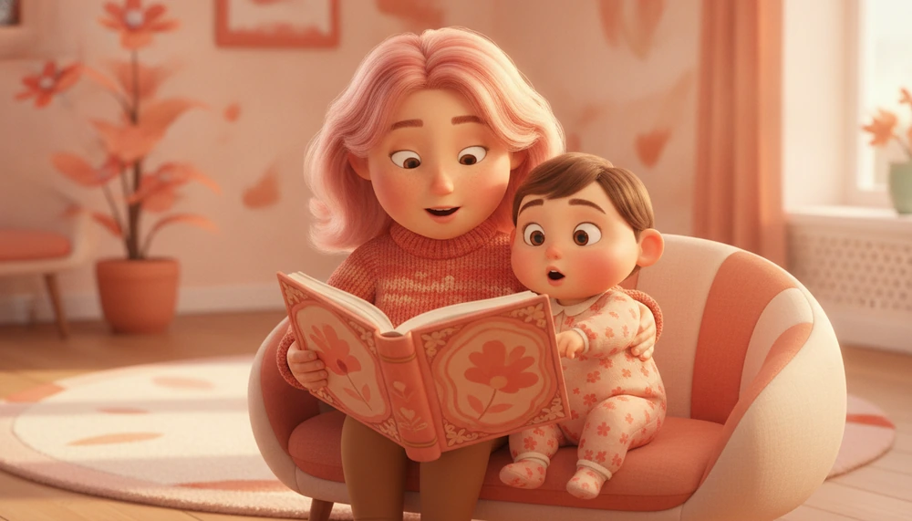 Parent and child reading a book together, engaged and curious.