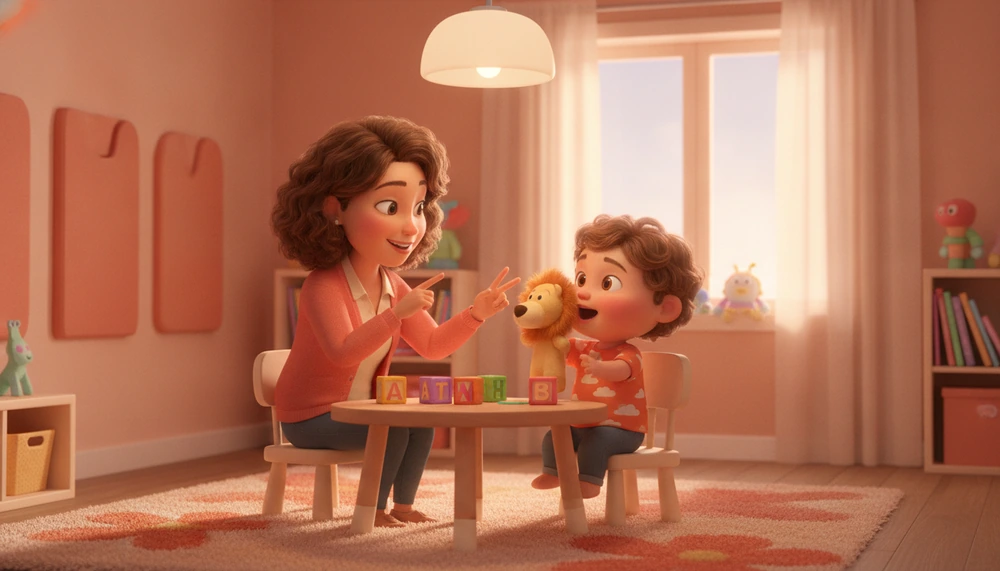 Child and therapist in a quiet room for pull-out therapy.