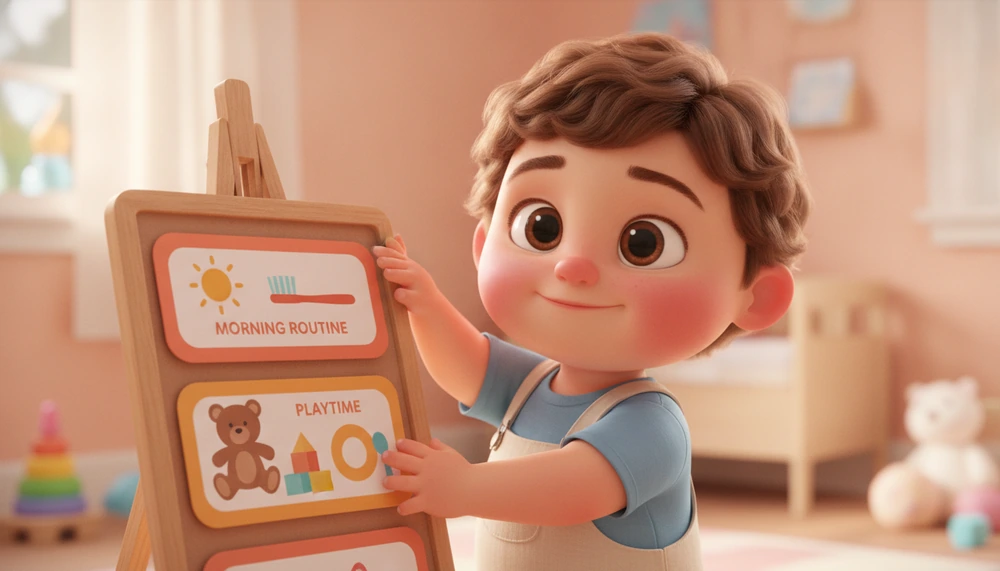 Neurotypical boy with a simpler visual schedule.