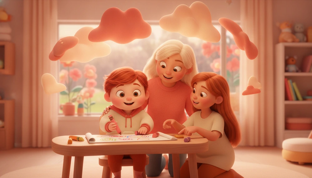 A child with ADHD surrounded by supportive adults and positive affirmations.