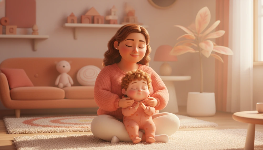 A parent guiding a child in a calming activity at home, symbolizing co-regulation.