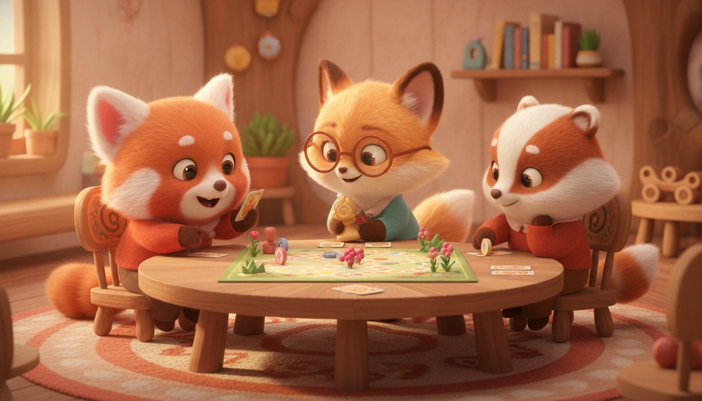 Children playing a board game, illustrating relationship skills.