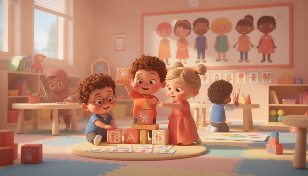 Children in a classroom using identity-first language.