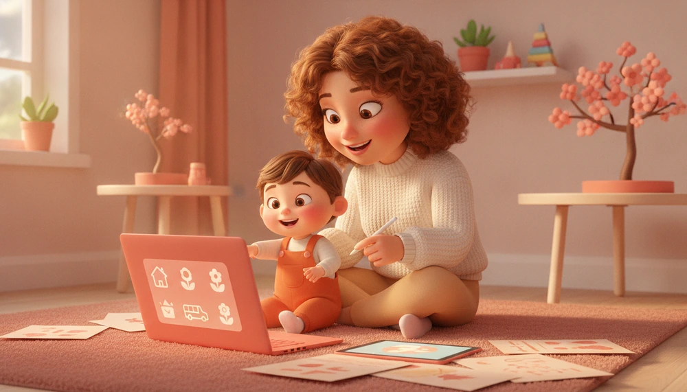 Parent and child working on transition plan at home.
