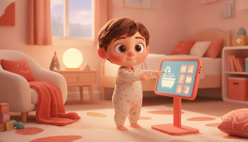 Child using a visual schedule for bedtime routine.