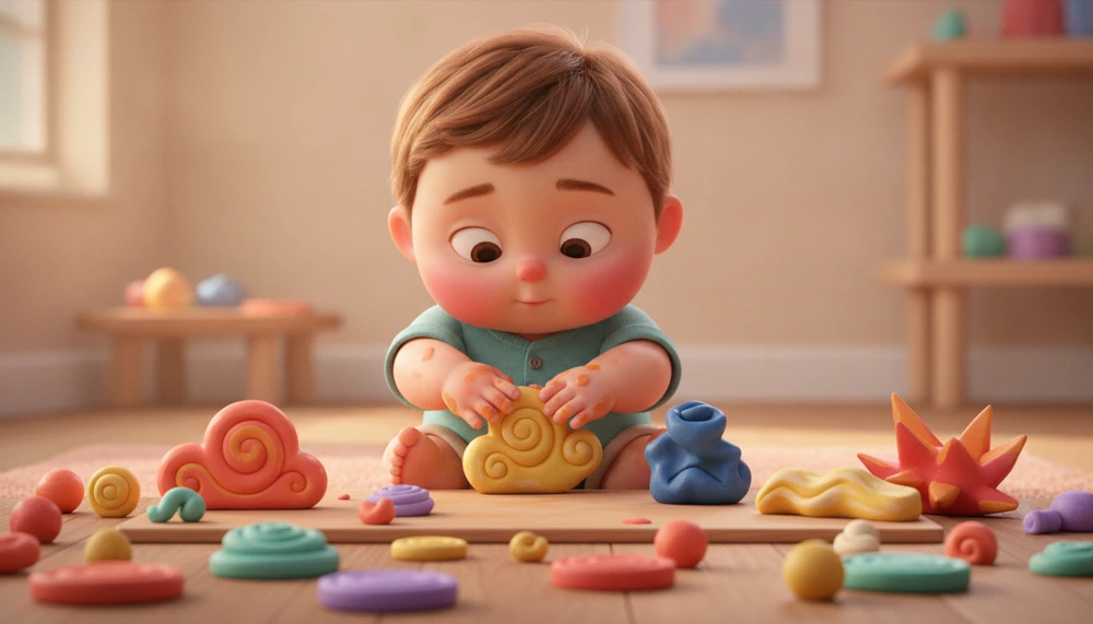 Child using clay to express emotions.
