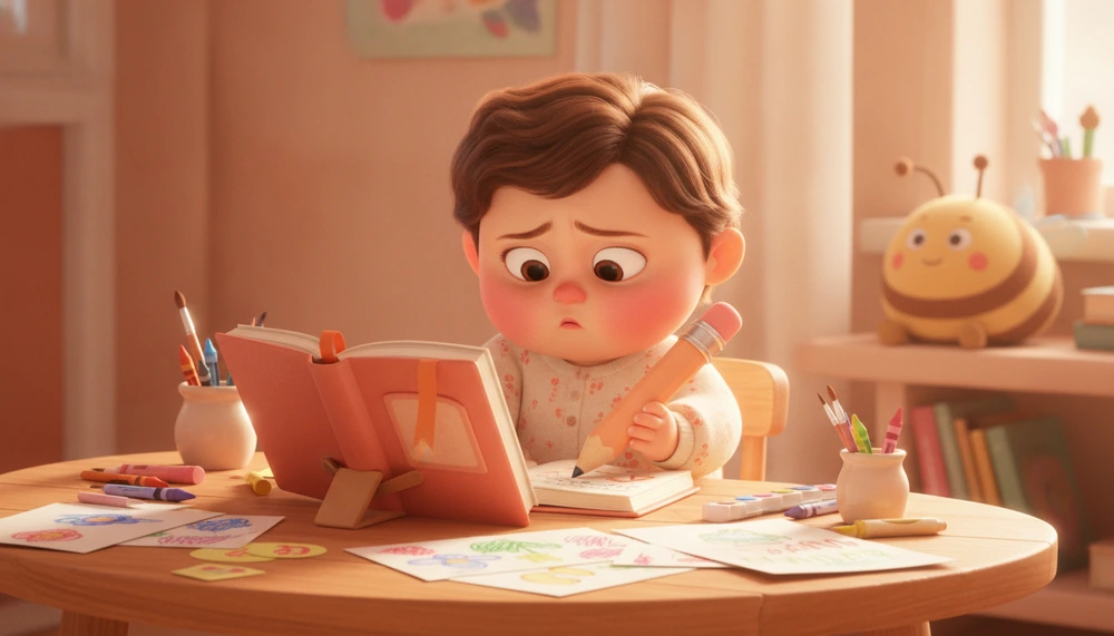 Child journaling for self-reflection.