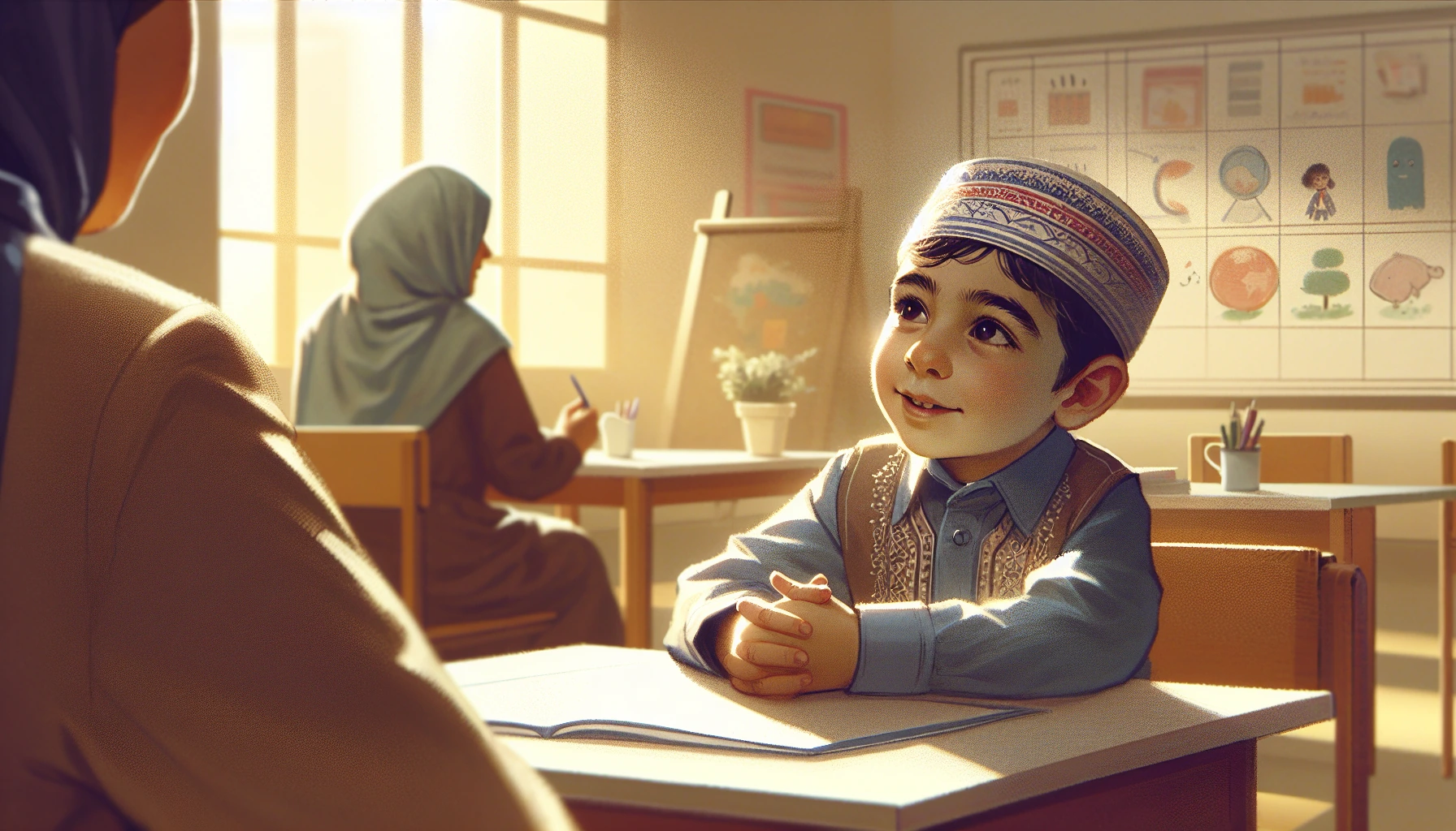 Illustration for: I keep my eyes on Ms. Works. I see her smile.