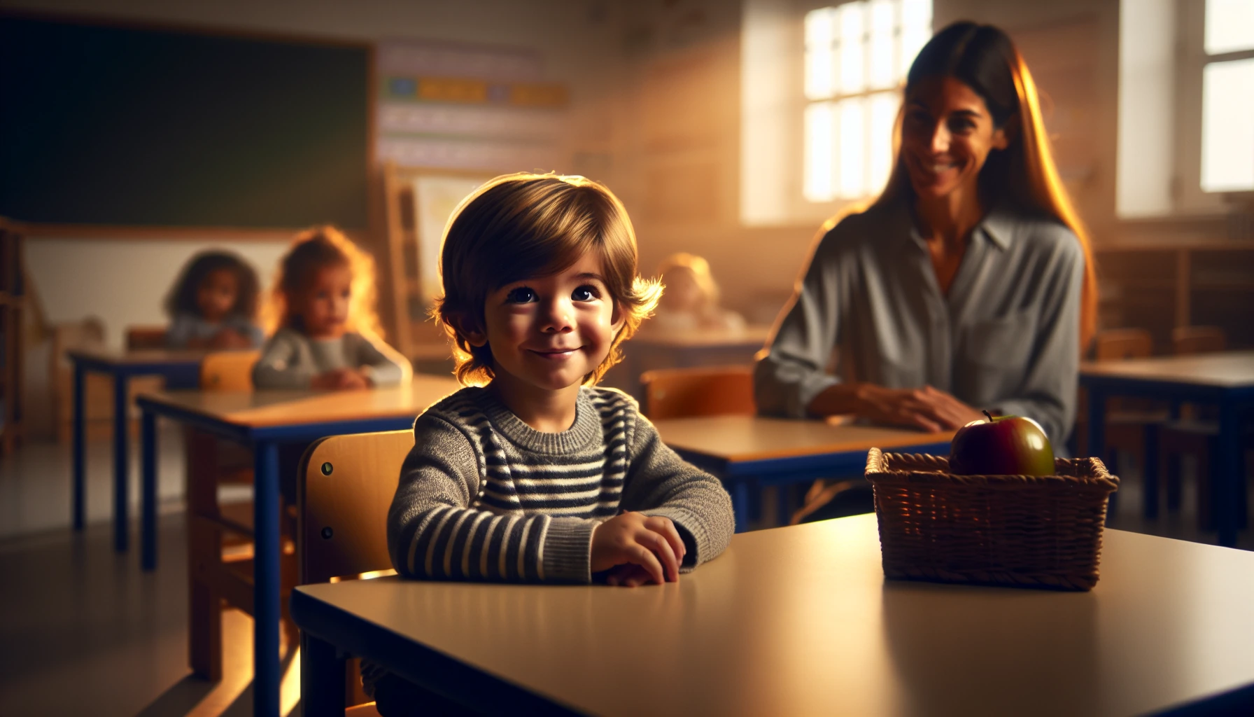 Illustration for: I sit at my desk. I feel ready to learn.