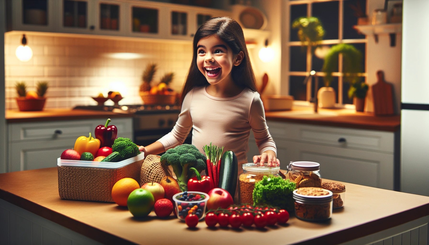 Illustration for: Today, I get to pick what goes in my lunch box. I feel excited!