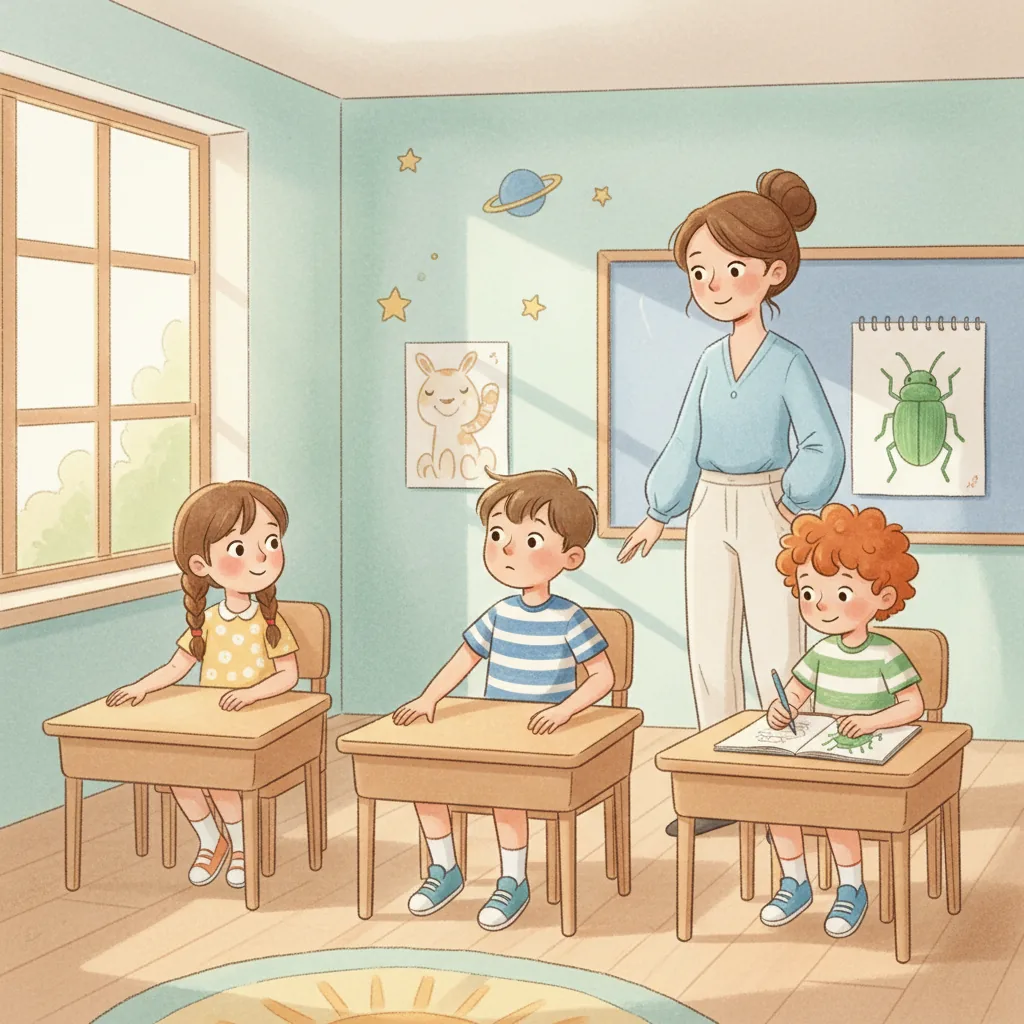 Illustration for: Sometimes, I feel wiggly in class. I want to move a lot.