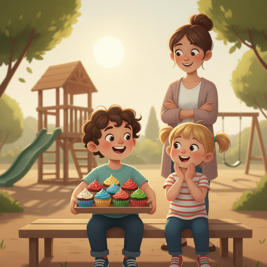 Illustration for: I brought cupcakes to share. They look yummy.