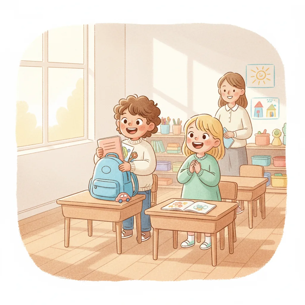 Illustration for: On Friday, school ends, and I feel excited.