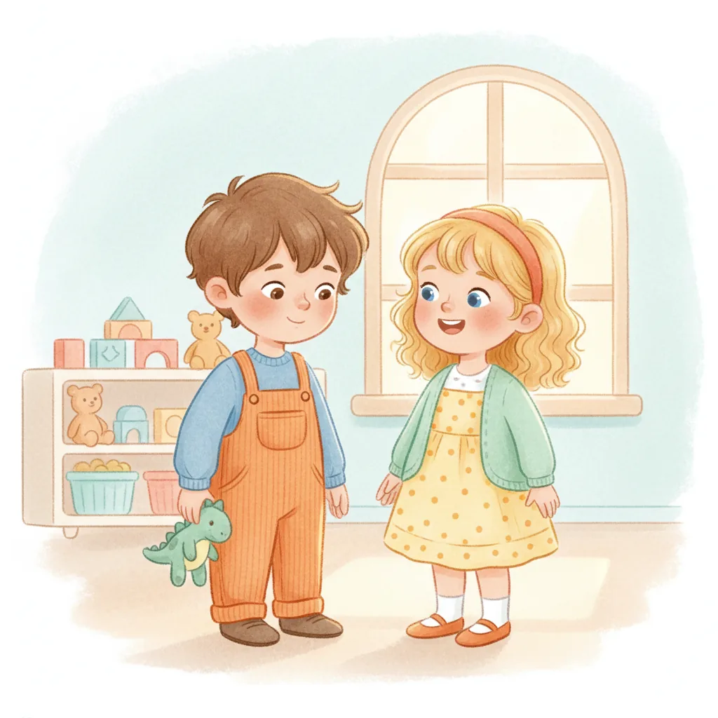 Illustration for: I feel a little shy. I see my friend, Sam.