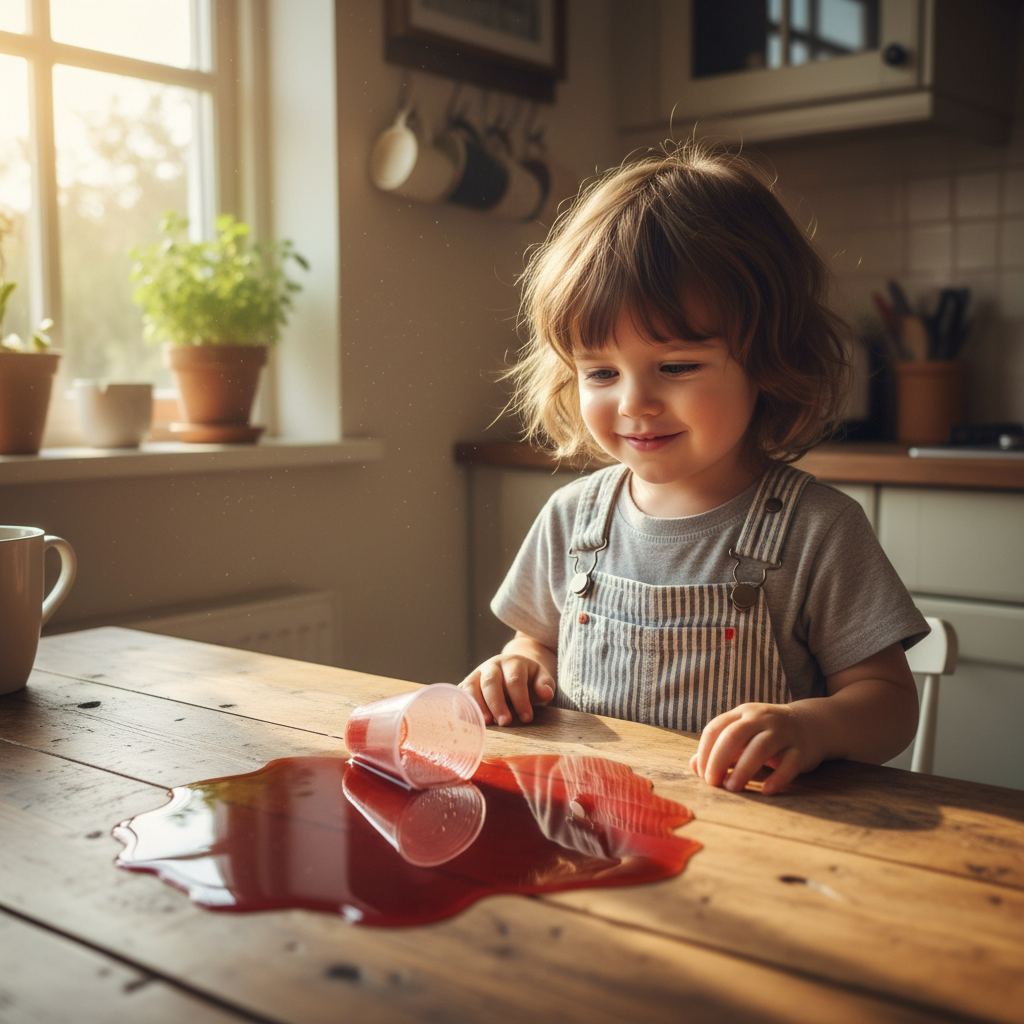 Illustration for: Oops! I spilled juice on the table.