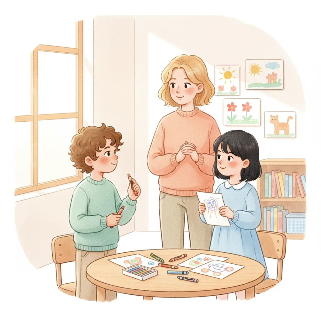 Illustration for: Sometimes, you might see new friends at preschool.