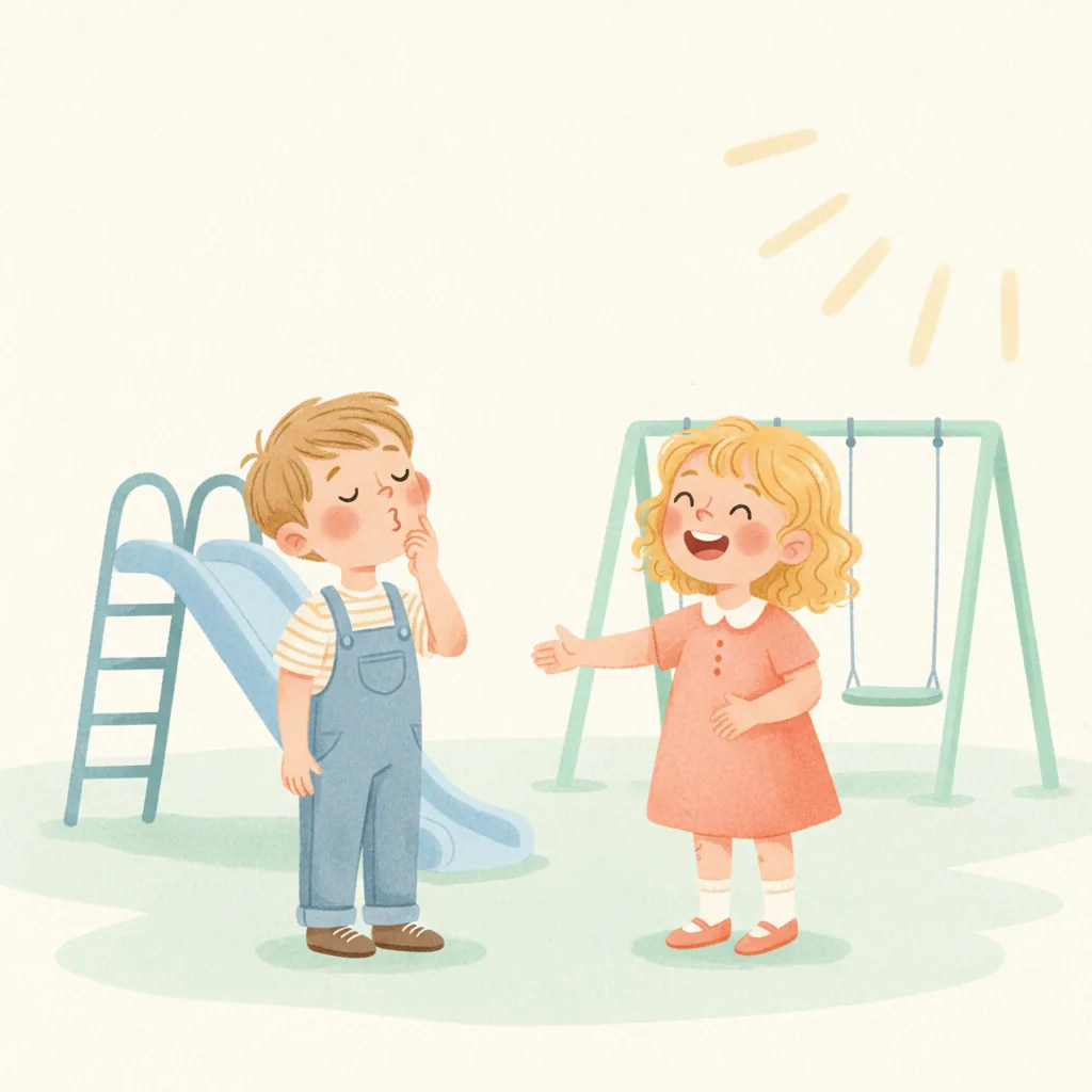 Illustration for: One sunny day, I went to play with my friends at the park.